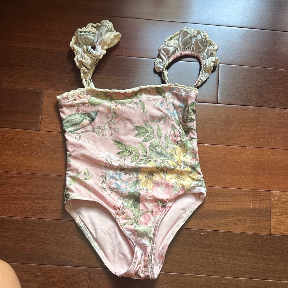 Zimmermann Kids Floral One-Piece Swimsuit in Pink and Green